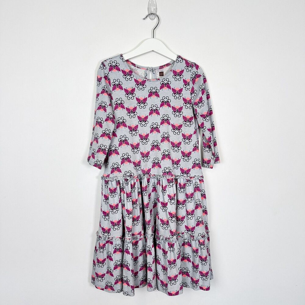 Tea Collection Girls Butterfly Dress Layered Skirt Sz 8 100% Cotton